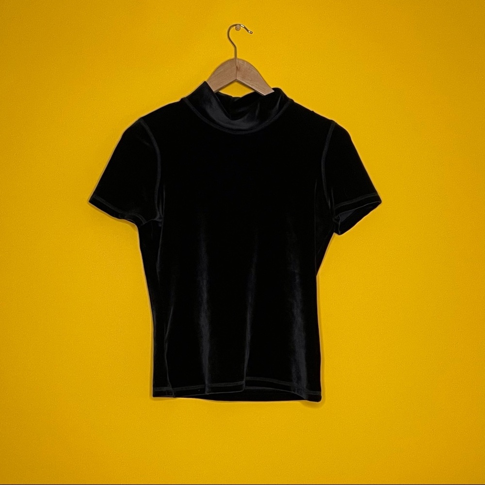 90s Vintage Mock Neck Velvet Short Sleeve top